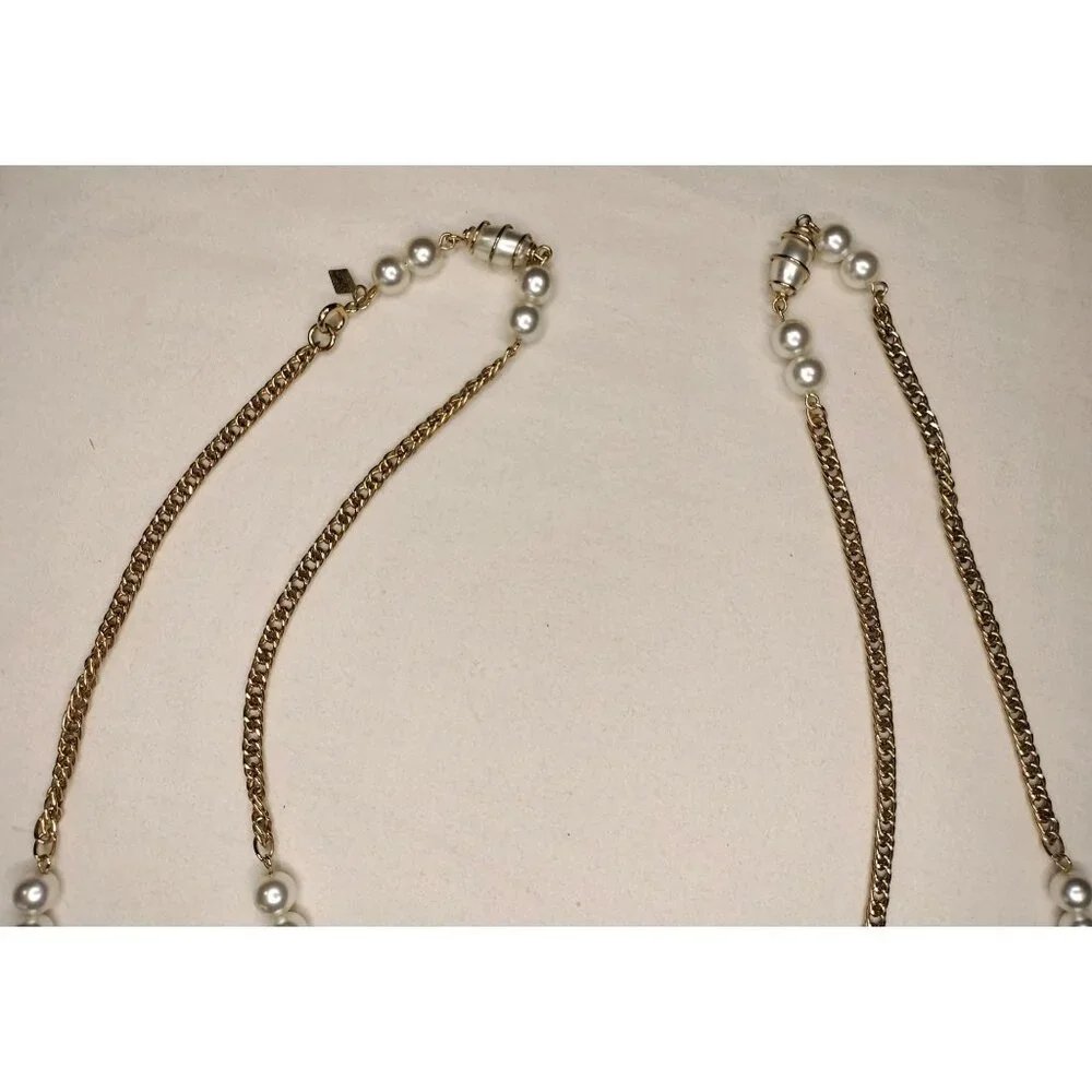 Sarah Coventry Vintage Gold Tone Chain Faux Pearl Pendant Long Necklace Jewelry - Picture 13 of 16